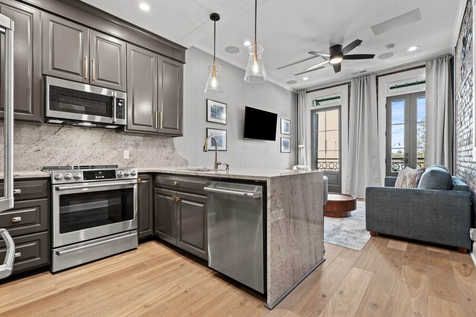 Aurelia Suite kitchen opening to the living room