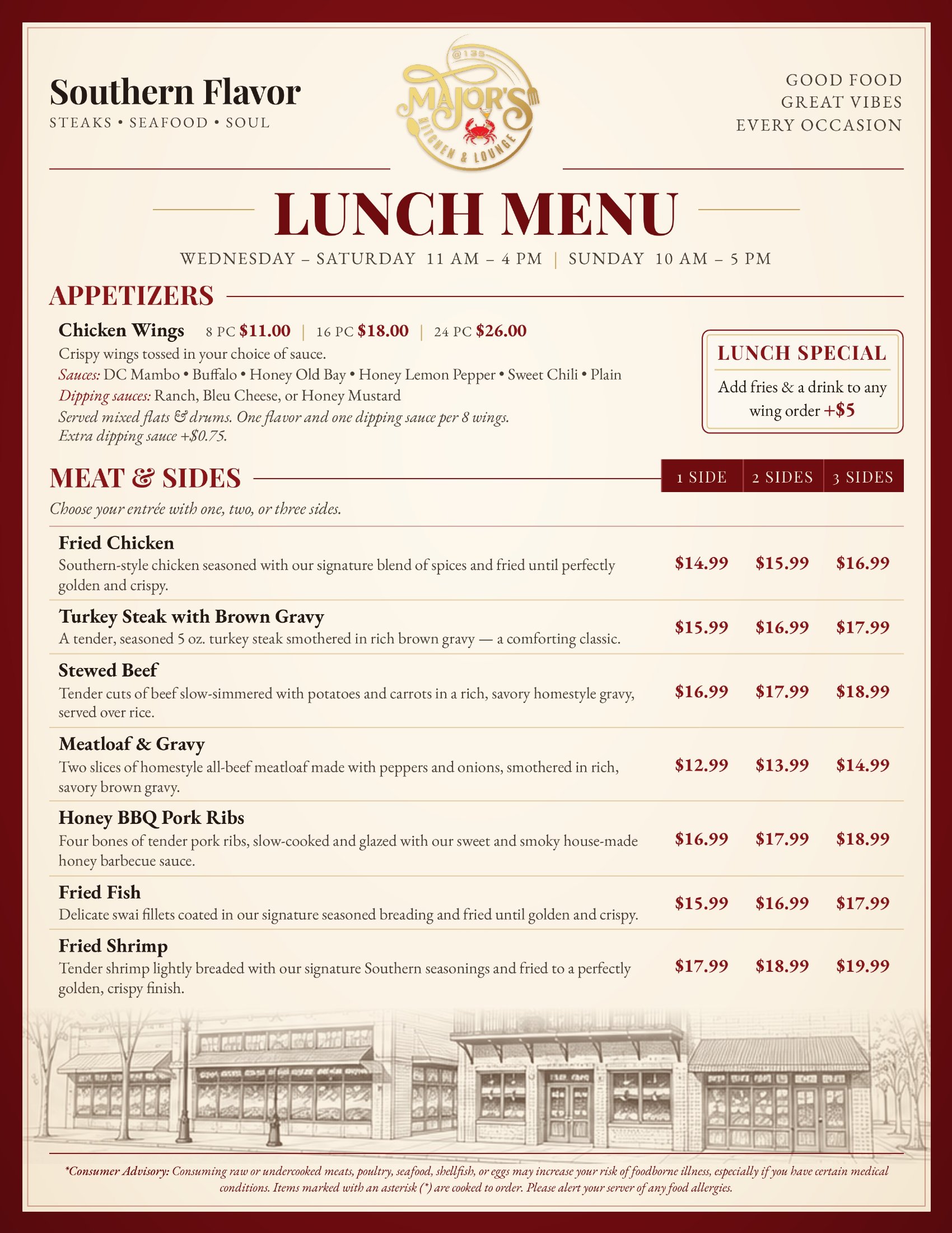 Major's Lunch menu, page 1