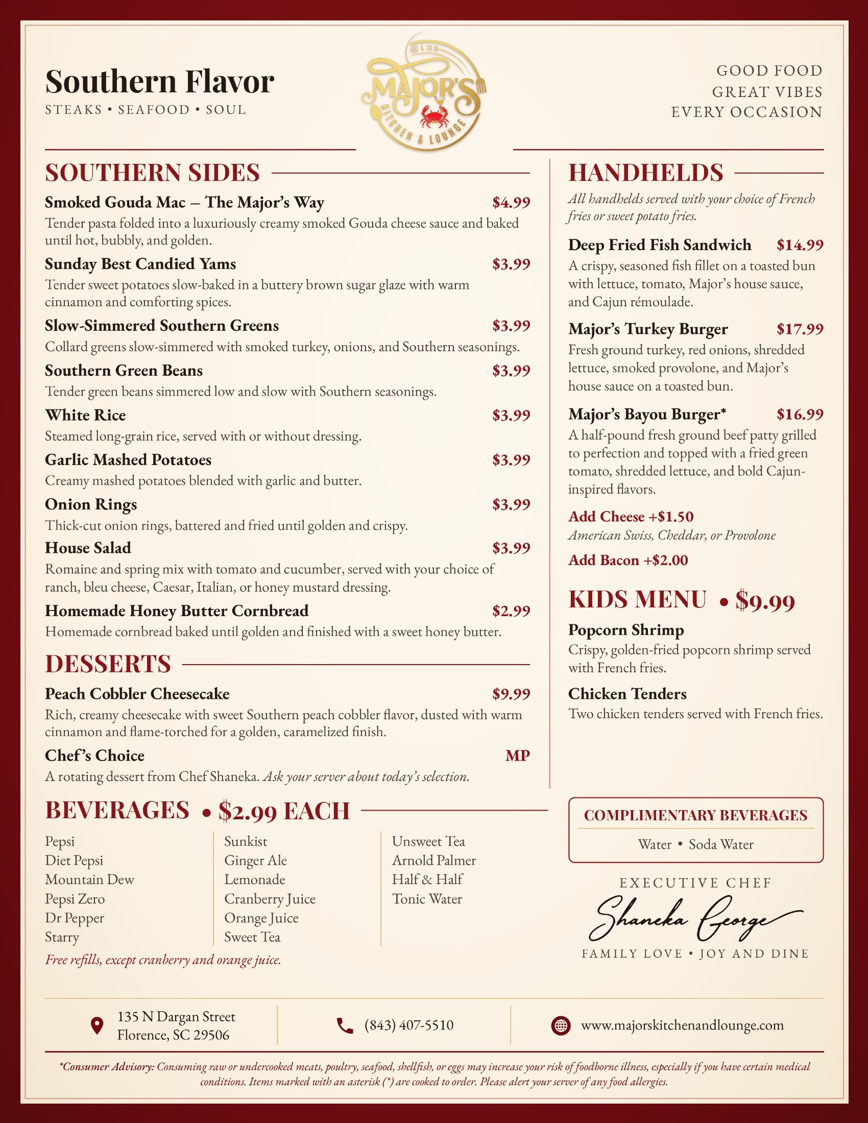 Major's Lunch menu, page 2